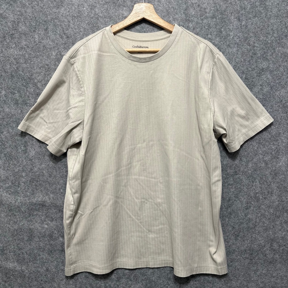 Croft‎ & Barrow T-Shirt Mens XL Beige Vertical Stripe Easy Care Short Sleeve Tee